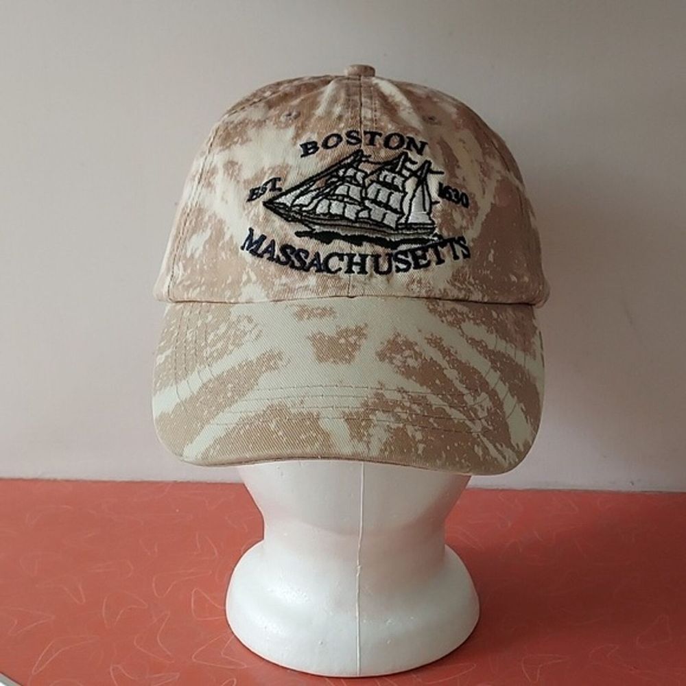 Boston‎ Masssachusetts 1630 Ship Tan Cream Navy Tie Dye Baseball Hat Adjustable